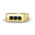 14k Yellow Gold Plated 925 Sterling Silver Round Cut Black Cubic Zirconia Three Stone Engagement Ring For Men's - atjewels.in