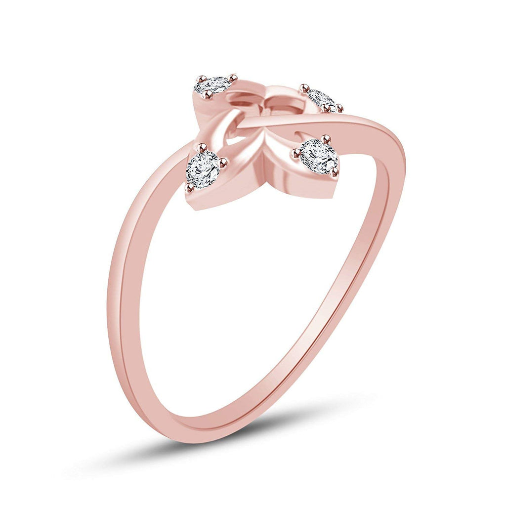 atjewels Round Cut White CZ 14k Rose Gold Over .925 Sterling Silver Floral Bypass Ring For Women's and Girl's - atjewels.in