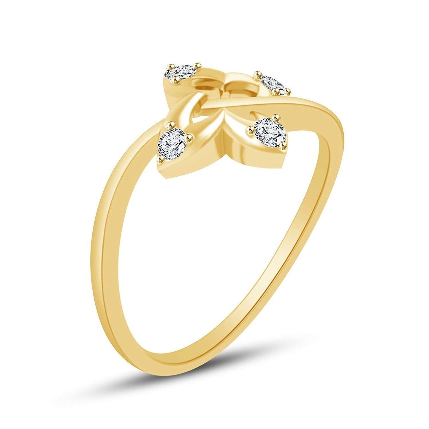 atjewels Round Cut White CZ 14k Yellow Gold Over .925 Sterling Silver Floral Bypass Ring For Women's and Girl's - atjewels.in