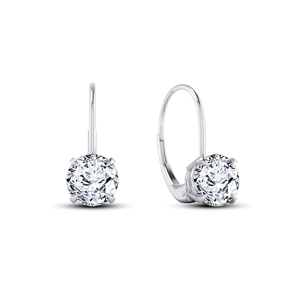 atjewels 14K White Gold Over 925 Silver Round White CZ Lever Back Dangle Earrings For Women/Girls MOTHER'S DAY SPECIAL OFFER - atjewels.in