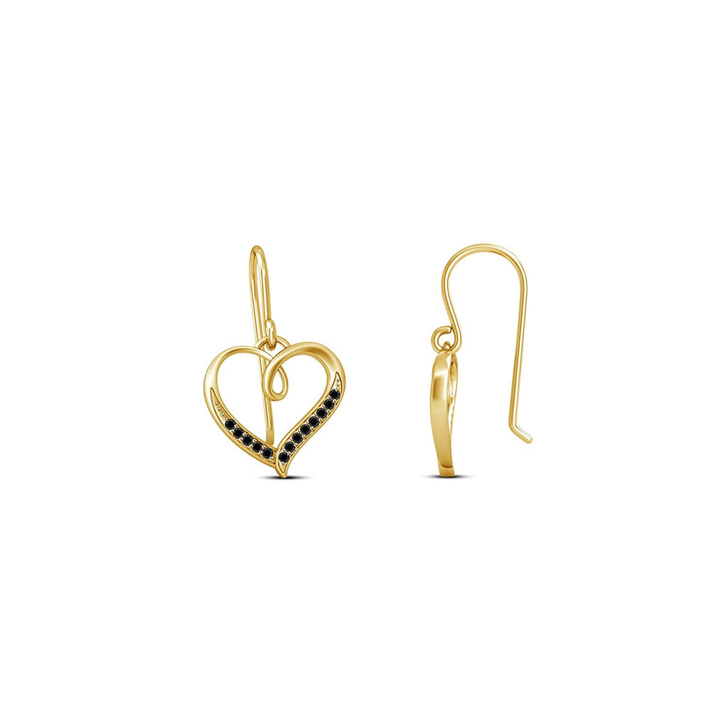 atjewels 14K Yellow Gold Plated on 925 Silver Round Black Zirconia Heart Hook Earrings MOTHER'S DAY SPECIAL OFFER - atjewels.in