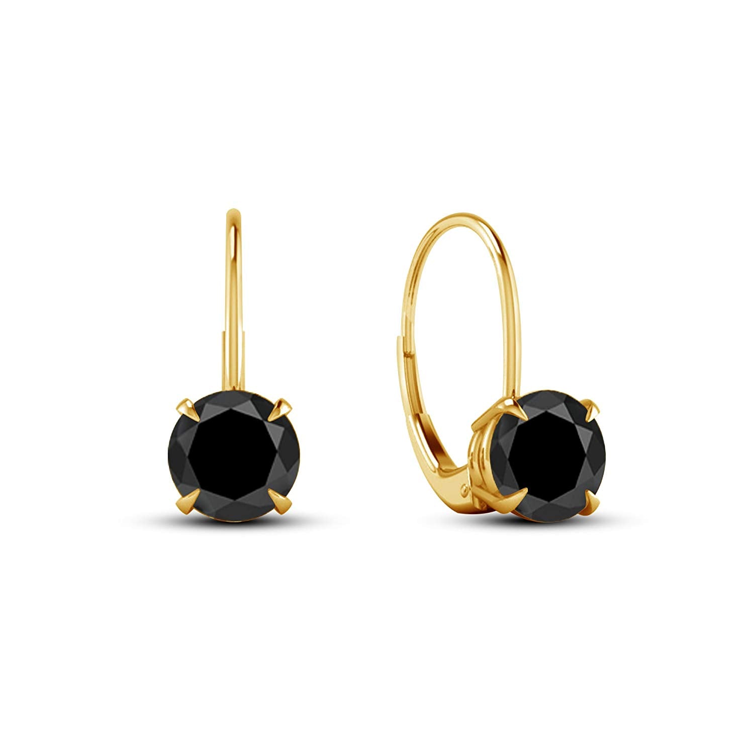 atjewels 14K Yellow Gold Over 925 Silver Round Black Zirconia Lever Back Dangle Earrings For Women/Girls MOTHER'S DAY SPECIAL OFFER - atjewels.in