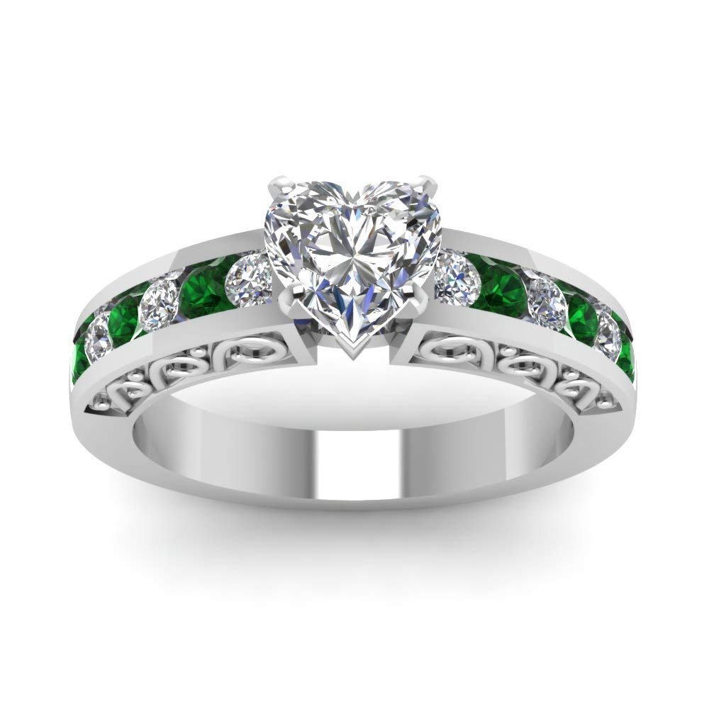 atjewels 18K White Gold Over .925 Silver White & Green Diamond Solitaire W/ Accent Ring For Women MOTHER'S DAY SPECIAL OFFER - atjewels.in