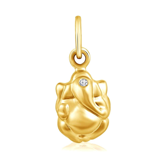 atjewels Ganesh Pendant In 14K Yellow Gold Over 925 Silver Round White Diamond For Women's MOTHER'S DAY SPECIAL OFFER - atjewels.in