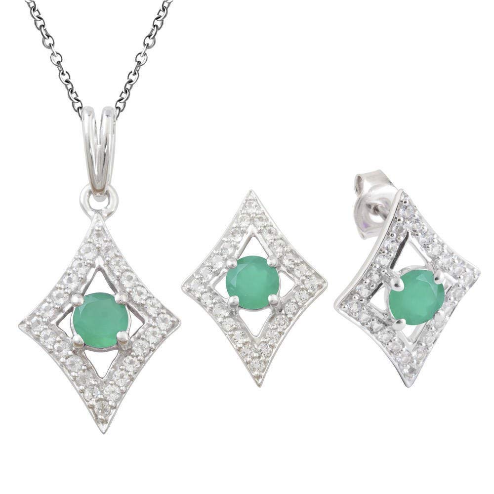 atjewels Round Cut Green Emerald 0& White CZ 925 Sterling Silver Square Shape Pendant & Earrings Set MOTHER'S DAY SPECIAL OFFER - atjewels.in