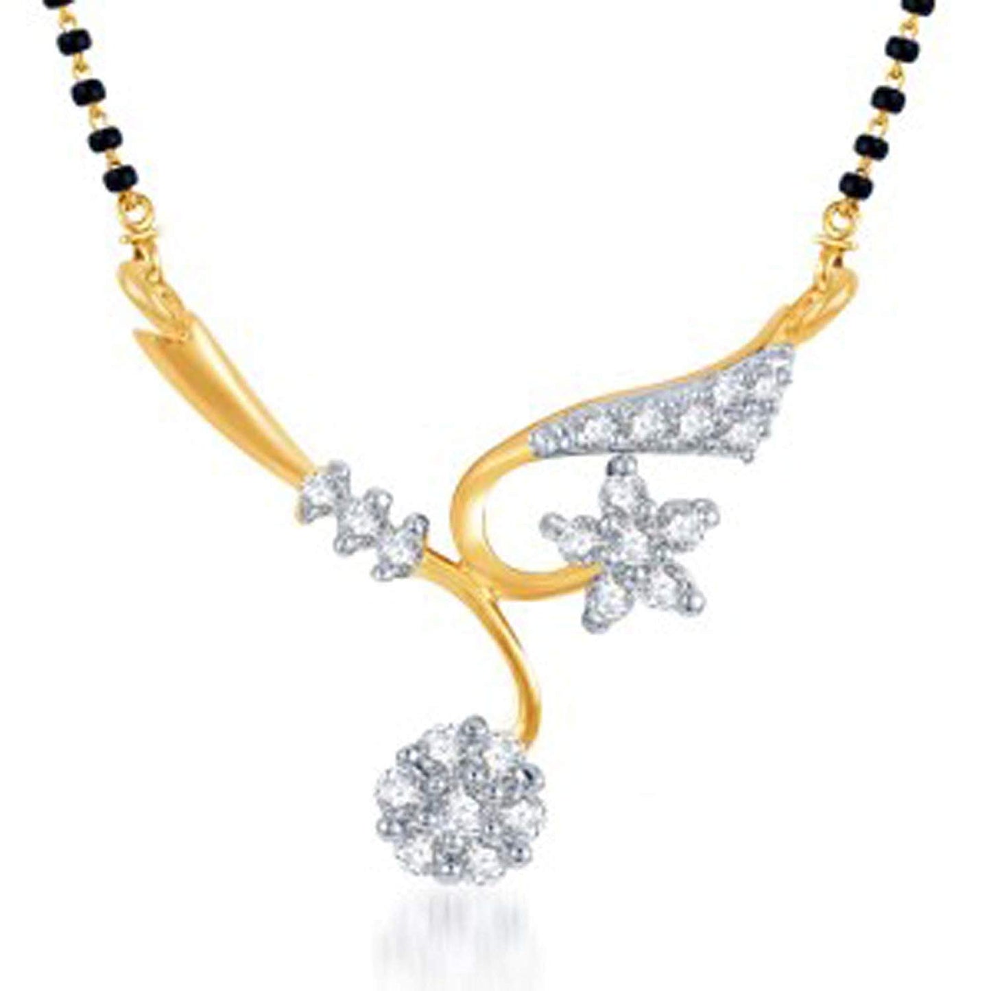 atjewels Round Cut White CZ 14k Yellow Gold Over .925 Sterling Silver Flower Mangalsutra Tanmaniya Pendant For Women's MOTHER'S DAY SPECIAL OFFER - atjewels.in