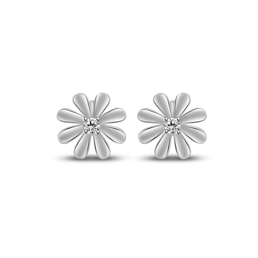 atjewels Round Cut White CZ .925 Sterling Silver Flower Stud