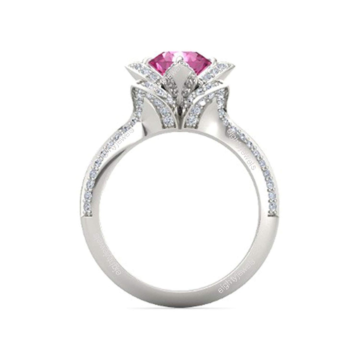 atjewels 925 Sterling Silver Round Cut Multi-Color Gemstone With White Czubic Zircon Lotus Ring For Women's MOTHER'S DAY SPECIAL OFFER - atjewels.in