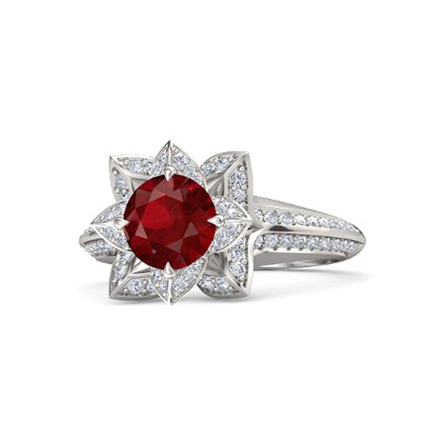 atjewels 925 Sterling Silver Round Cut Multi-Color Gemstone With White Czubic Zircon Lotus Ring For Women's MOTHER'S DAY SPECIAL OFFER - atjewels.in