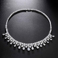 65 CT Pear & Round Cut Simulated Diamond 14k Solid White Gold Over 925 Sterling Silver Choker Tennis Necklace - atjewels.in