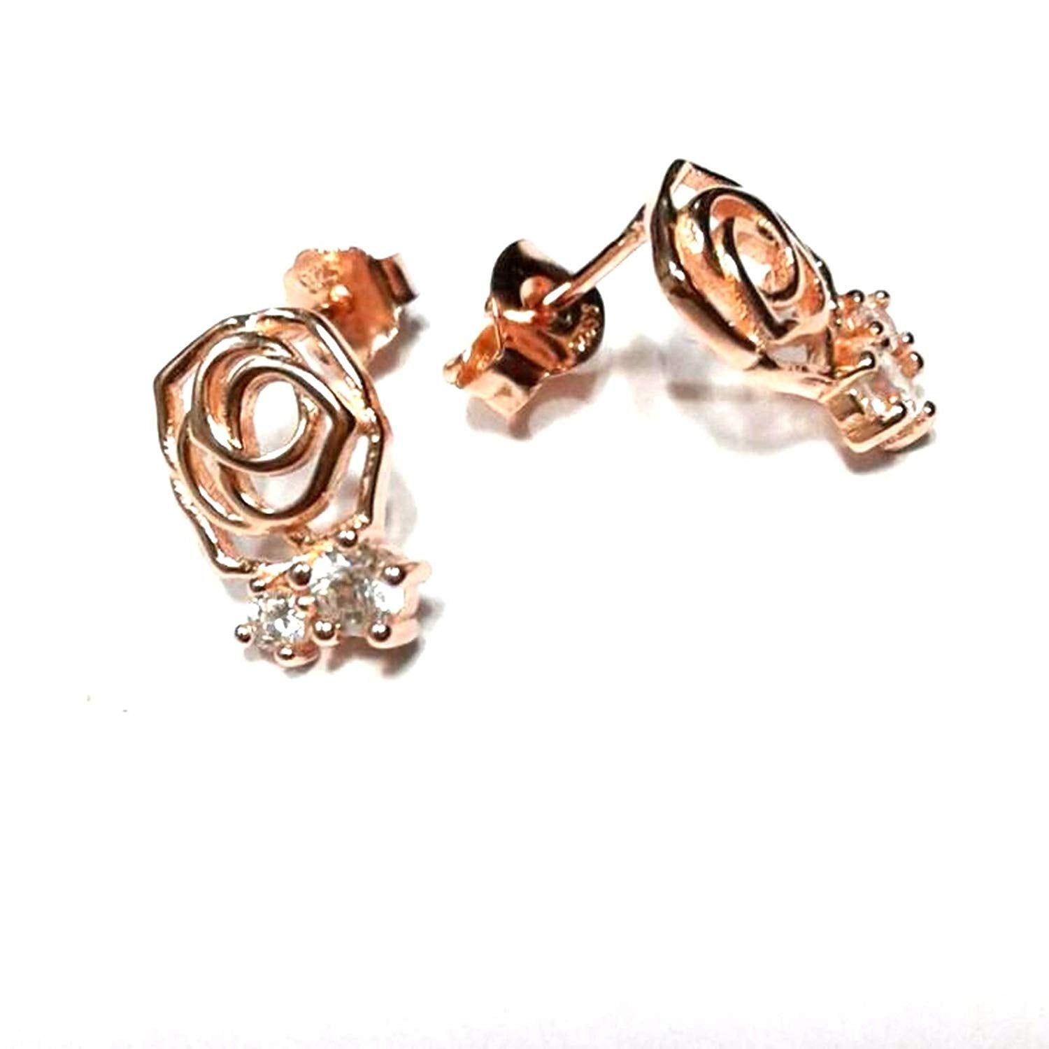 atjewels Round Cut White CZ 14k Rose Gold Over 925 Sterling Silver Rose Flower Stud Earrings For Girl's and Women's For MOTHER'S DAY SPECIAL OFFER - atjewels.in