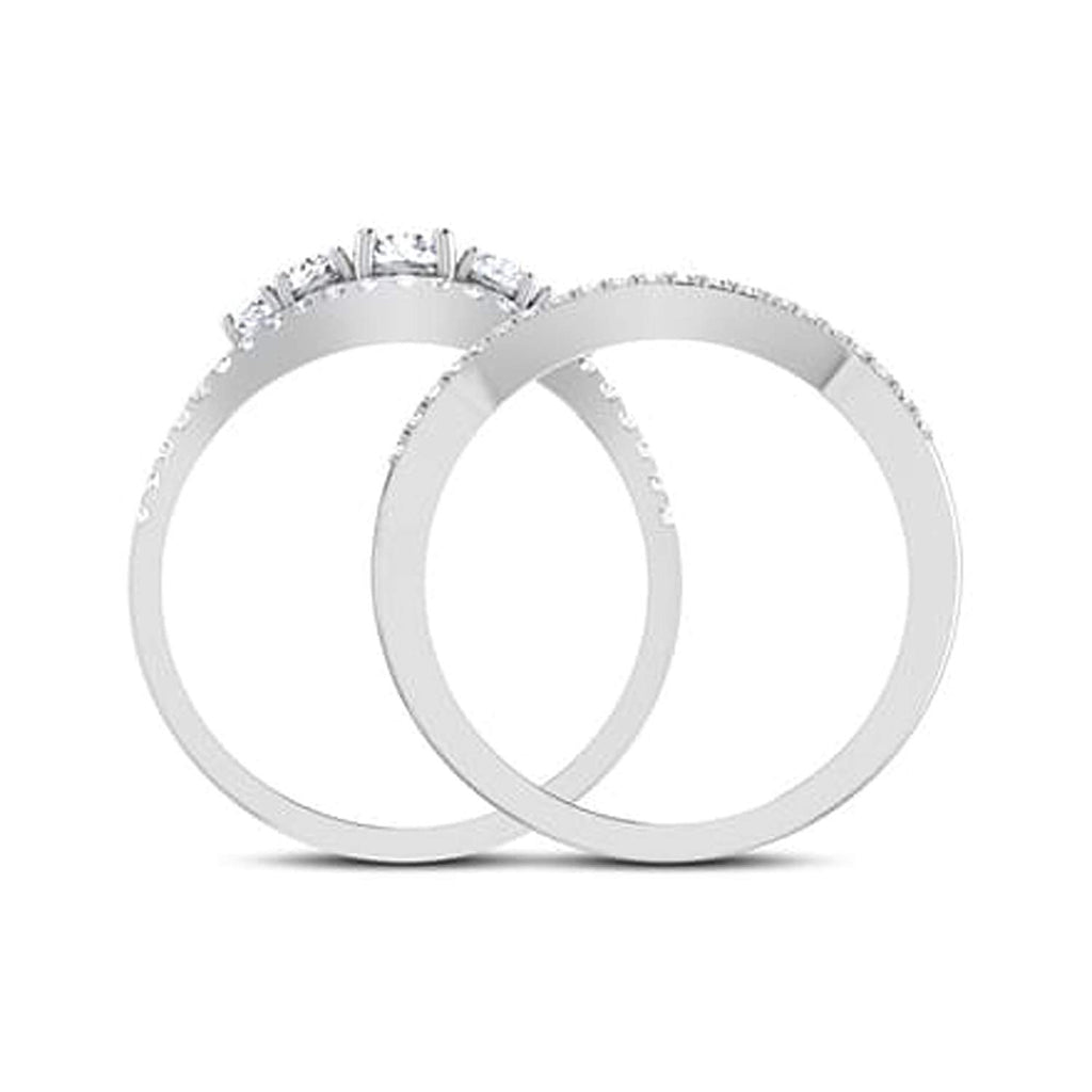 atjewels 14K White Gold Over 925 Sterling Silver with White Round Zirconia Bridal Ring Set MOTHER'S DAY SPECIAL OFFER - atjewels.in