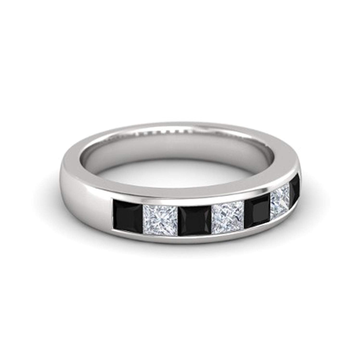 atjewels White Gold Plated 925 Sterling Silver Princess Cut Black & White CZ Engagement Wedding Band Ring MOTHER'S DAY SPECIAL OFFER - atjewels.in