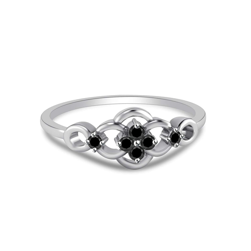 atjewels 14K White Gold on 925 Silver Round Black Cubic Zirconia Floral Ring MOTHER'S DAY SPECIAL OFFER - atjewels.in