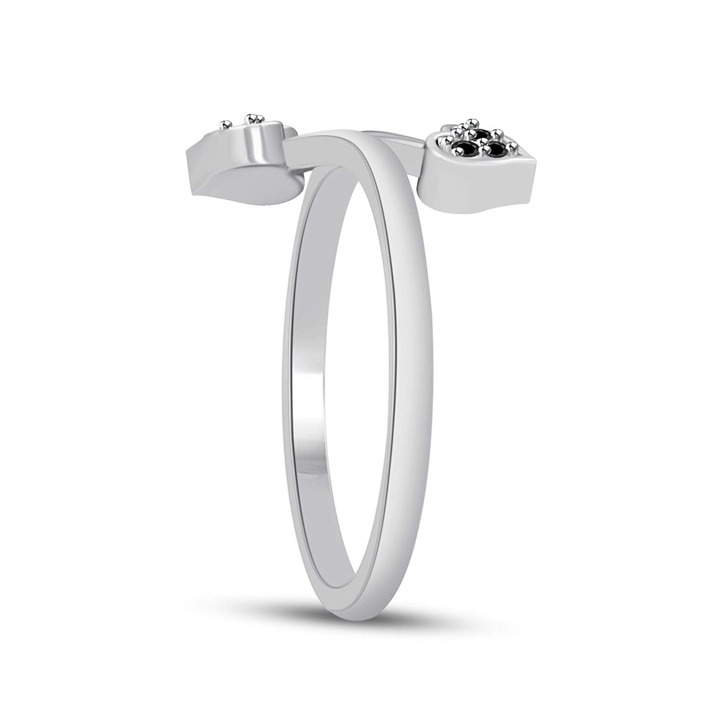atjewels White Gold on 925 Silver Round Black Cubic Zirconia Bypass Heart Ring MOTHER'S DAY SPECIAL OFFER - atjewels.in