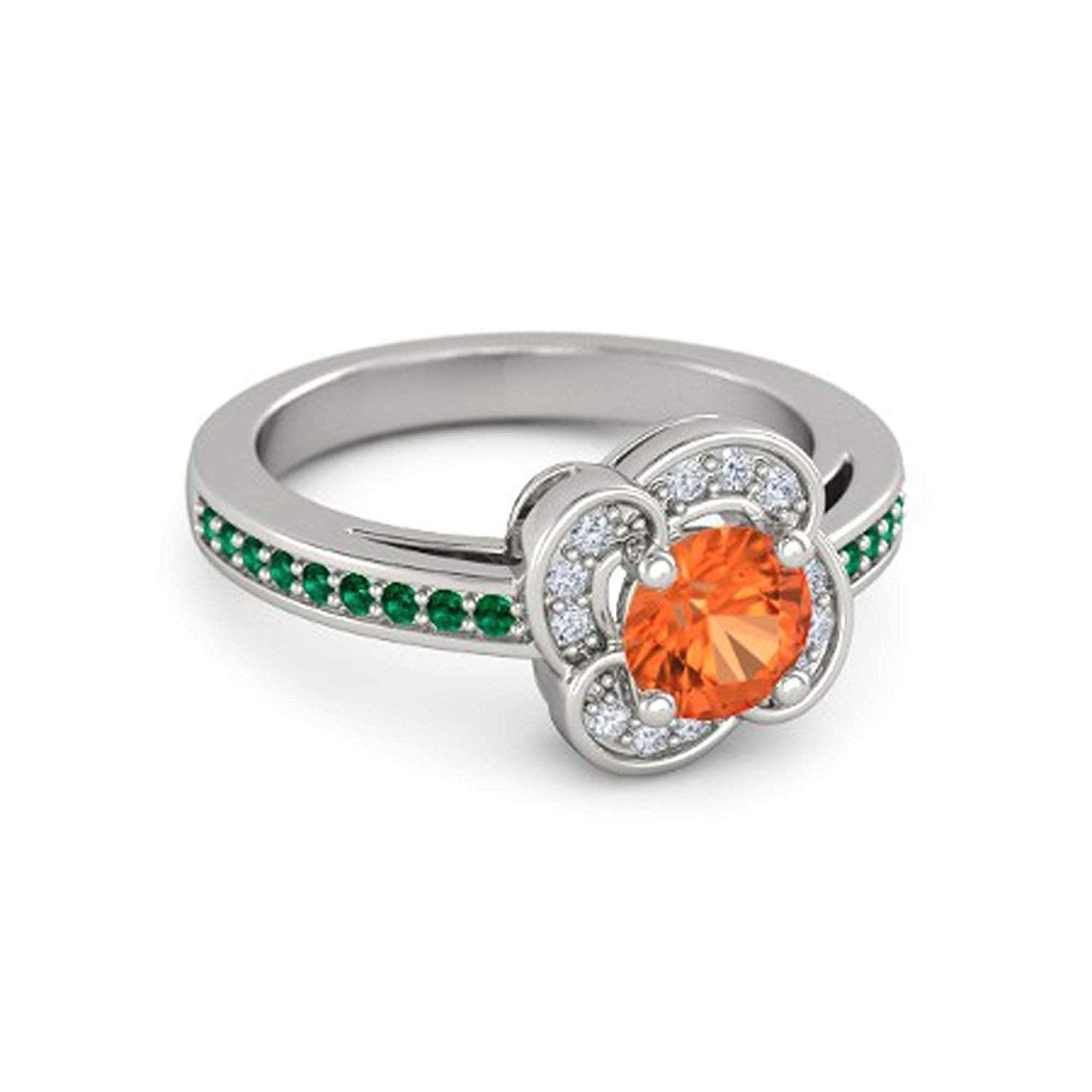 atjewels Round Cut Orange Sapphire, Green Emerald & White CZ .925 Sterling Silver Engagement Ring For Women's and Girl's For Diwali Special - atjewels.in