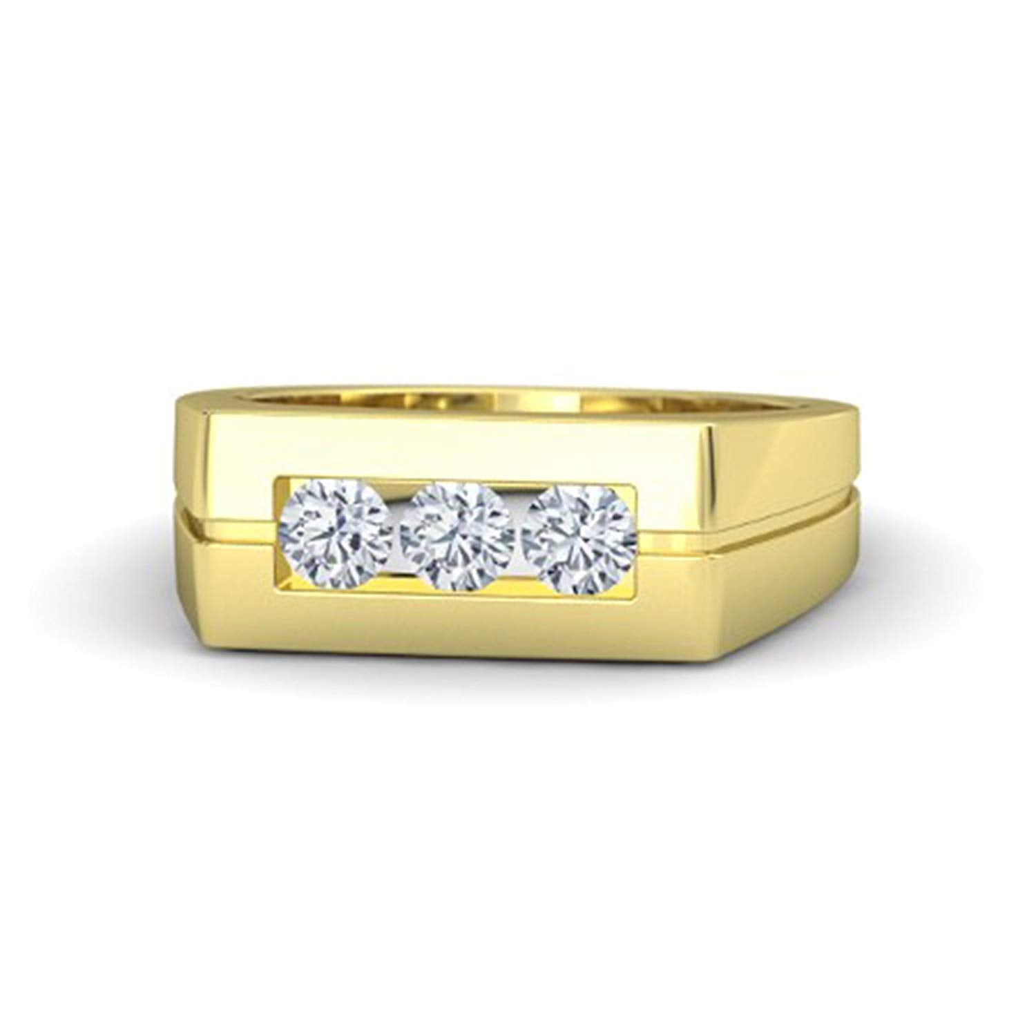 atjewels Yellow Gold Plated White CZ Three Stone Ring in 925 Sterling Silver For Men's MOTHER'S DAY SPECIAL OFFER - atjewels.in