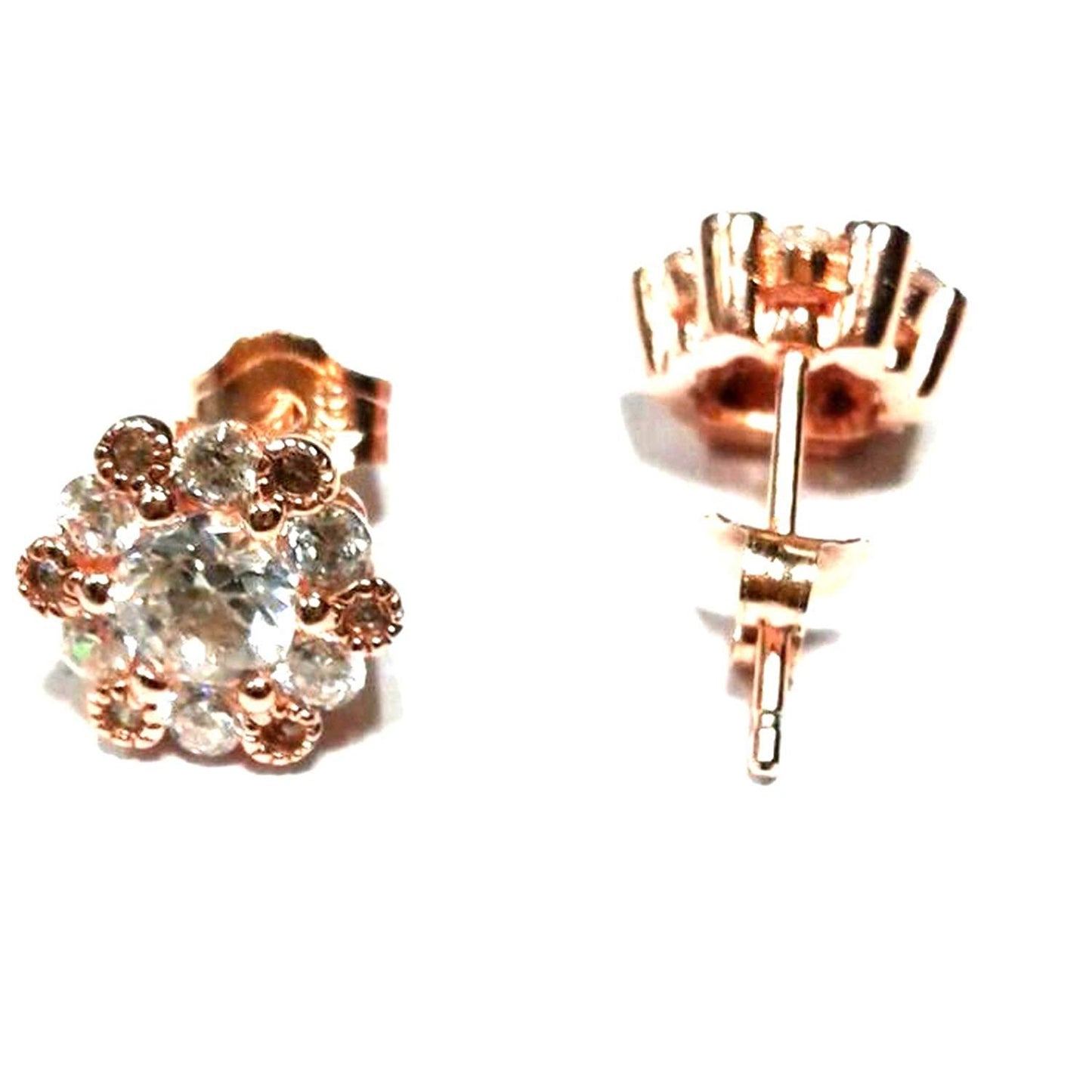 atjewels Round Cut White CZ 14k Rose Gold Over 925 Sterling Silver Flower Stud Earrings For Girl's and Women's For MOTHER'S DAY SPECIAL OFFER - atjewels.in