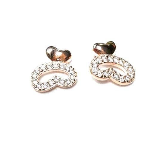 atjewels Round Cut White CZ 14k Rose Gold Over 925 Sterling Silver Two Little Heart Stud Earrings For Girl's and Women's For MOTHER'S DAY SPECIAL OFFER - atjewels.in