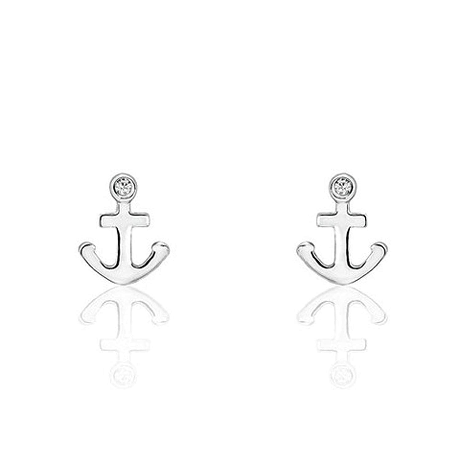 atjewels 0.39 Ct 14K White Gold Over 925 Sterling Silver Round White Zirconia Anchor Stud Earrings MOTHER'S DAY SPECIAL OFFER - atjewels.in