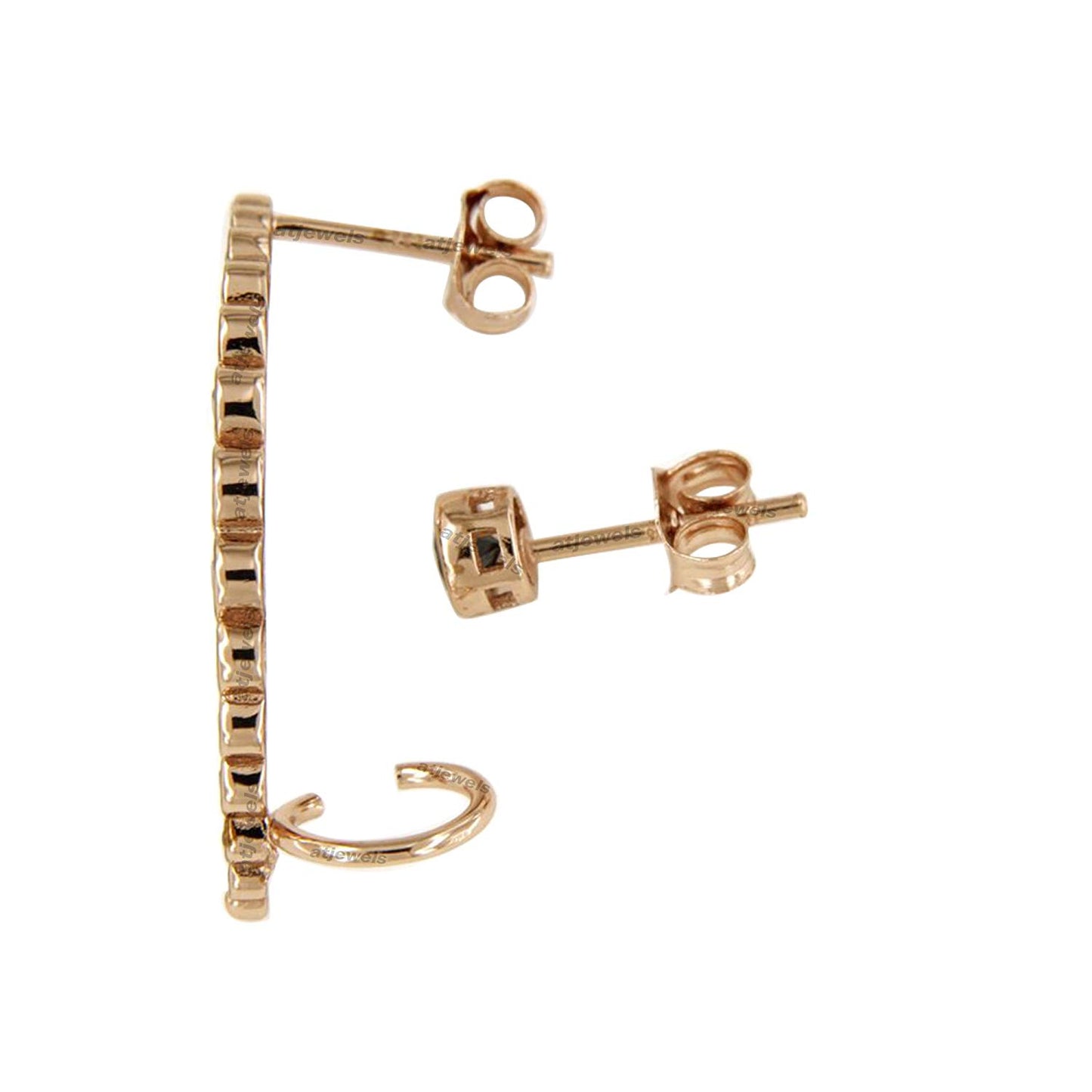 Anopchand Tilokchand Jewellers 14K Rose Gold Over .925 Sterling Silver Black Cubic Zircon Stud And Cuff Earring For Women - atjewels.in