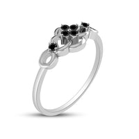 atjewels 14K White Gold on 925 Silver Round Black Cubic Zirconia Floral Ring MOTHER'S DAY SPECIAL OFFER - atjewels.in