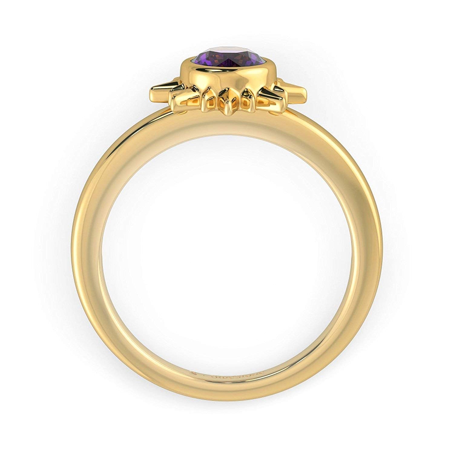 atjewels 14k Yellow Gold Over .925 Sterling Silver Round Cut Purple Amethyst Solitaire Sun Ring For Girl's & Women's For Navratri Special - atjewels.in