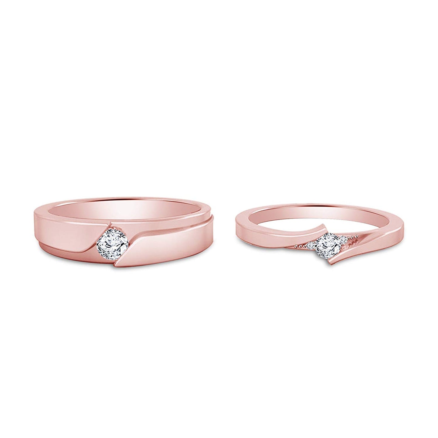 atjewels Elegant Couple Ring in 14K Rose Gold Plated on 925 Sterling Silver White Zirconia MOTHER'S DAY SPECIAL OFFER - atjewels.in