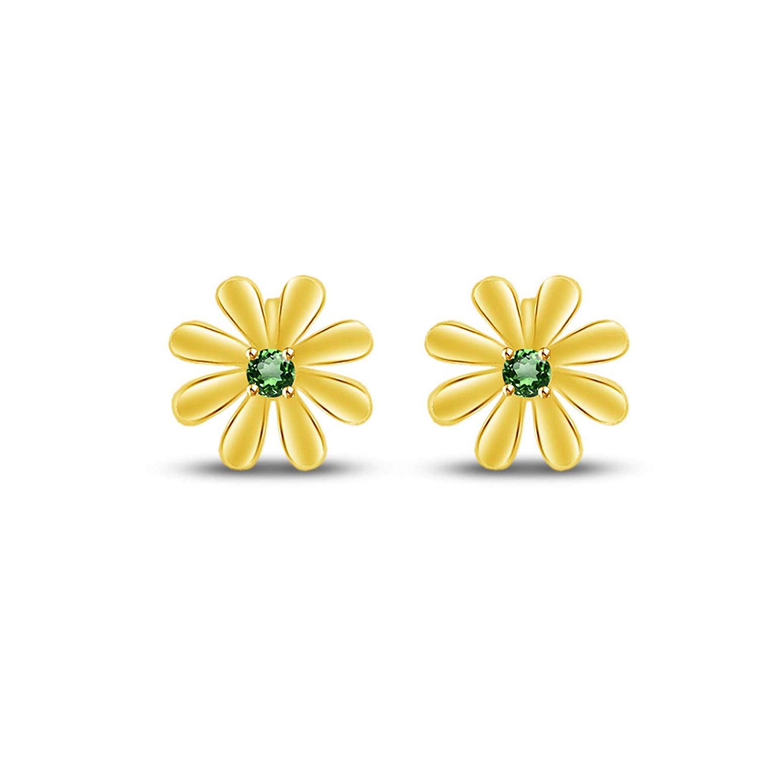 atjewels Round Cut Green Emerald 14k Yellow Gold Over .925 Sterling Silver Flower Stud Earrings Girls & Wome's For MOTHER'S DAY SPECIAL OFFER - atjewels.in