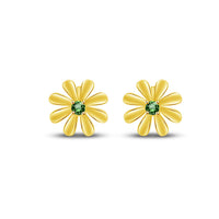 atjewels Round Cut Green Emerald 14k Yellow Gold Over .925 Sterling Silver Flower Stud Earrings Girls & Wome's For MOTHER'S DAY SPECIAL OFFER - atjewels.in
