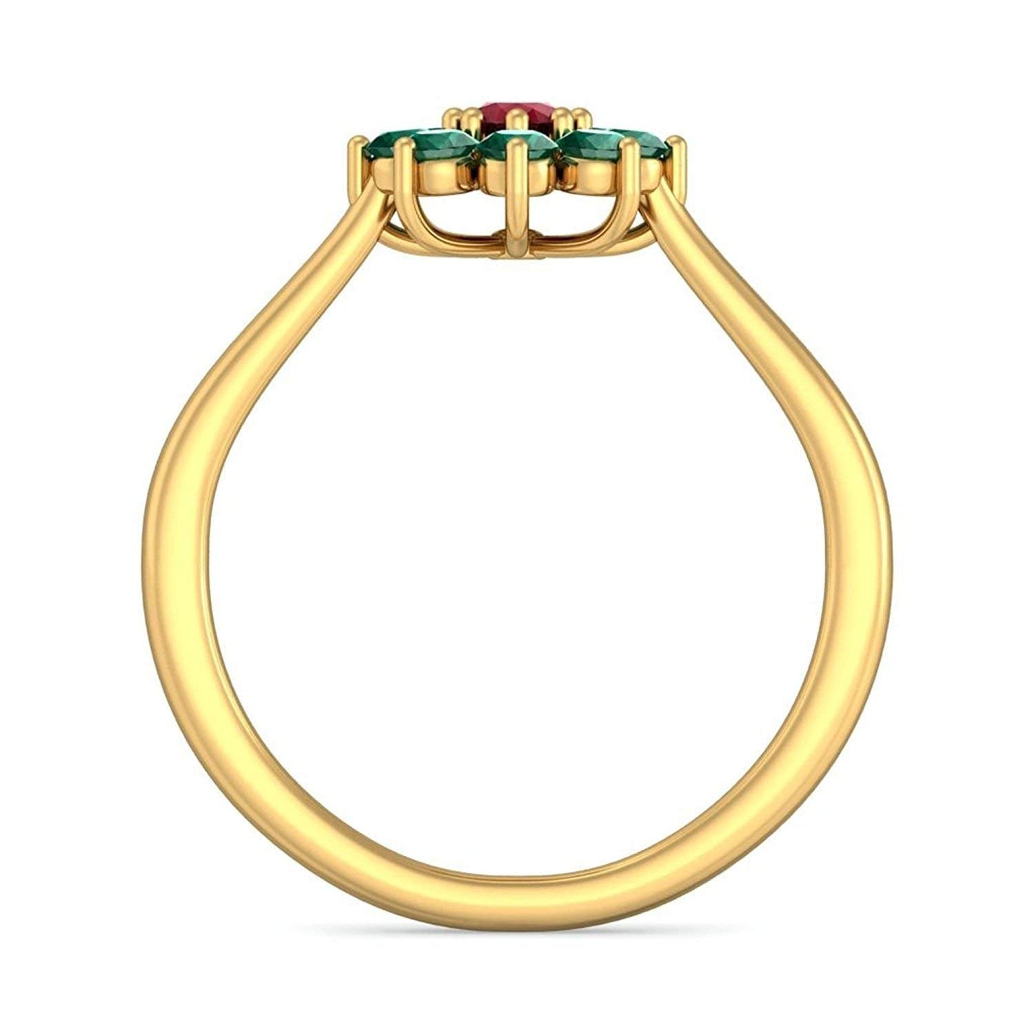 atjewels 14k Yellow Gold Over .925 Sterling Silver Round Cut Red Garnet & Green Emerald Flower Ring For Girl's And Women's For Navratri Special - atjewels.in
