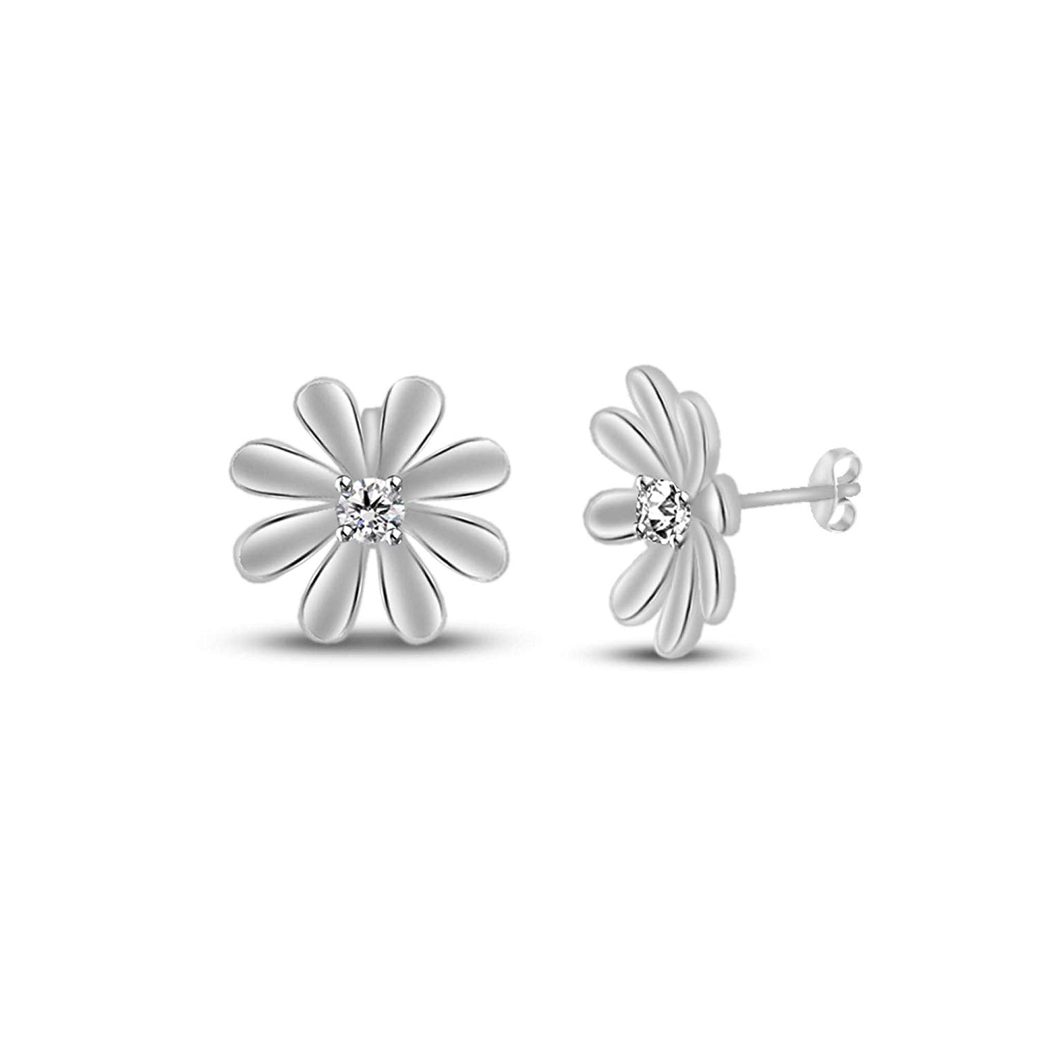 atjewels Round Cut White CZ .925 Sterling Silver Flower Stud Earrings Girls & Wome's For MOTHER'S DAY SPECIAL OFFER - atjewels.in