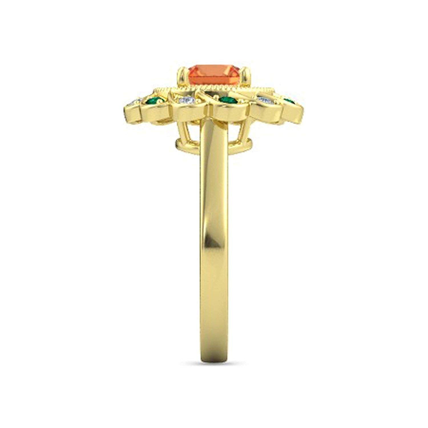 atjewels Round Cut Orange Sapphire, Green Emerald & White CZ 14k Yellow Gold Over .925 Sterling Silver Engagement Flower Ring For Women's and Girl's For Diwali Special - atjewels.in