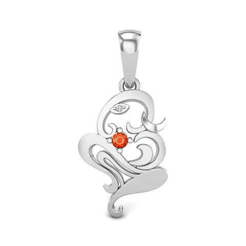 atjewels 18K White Gold Plated on .925 Sterling Silver Round Orange Sapphire Danshing Ganpati Pendant MOTHER'S DAY SPECIAL OFFER - atjewels.in