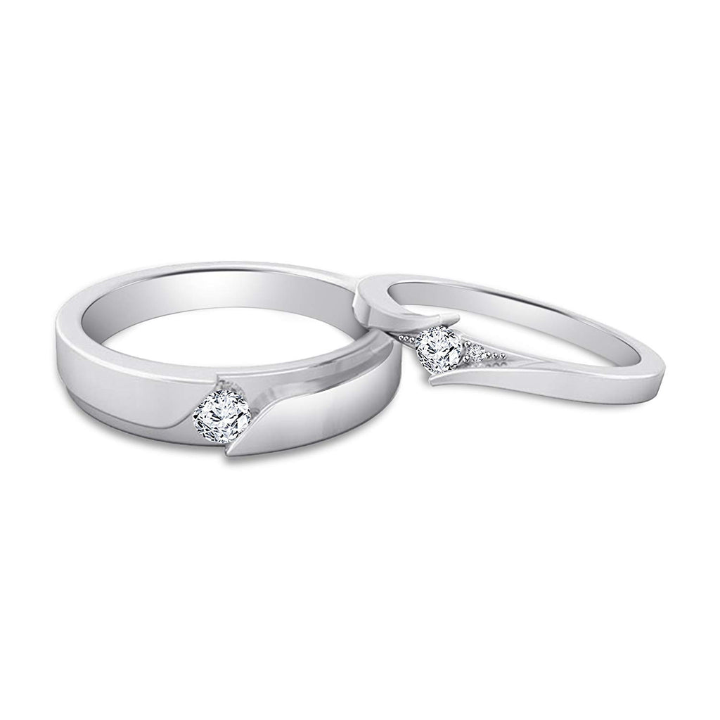 atjewels Elegant Couple Ring in Round White Zirconia 14K White Gold Over 925 Silver MOTHER'S DAY SPECIAL OFFER - atjewels.in