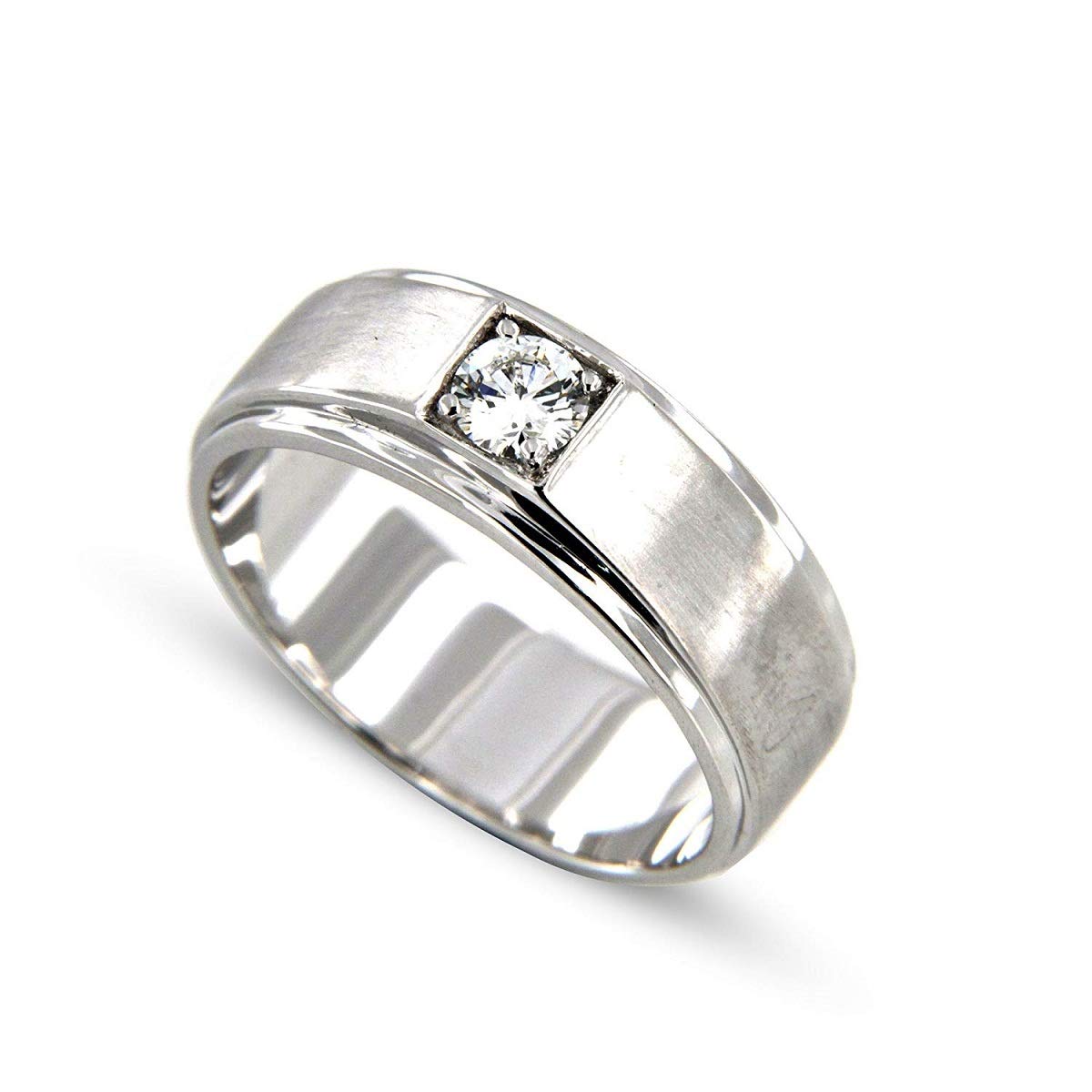 at Jewels 14k White Gold Over 925 Sterling Silver Round Cut Cubic Zirconia Men's Wedding Band Ring - atjewels.in