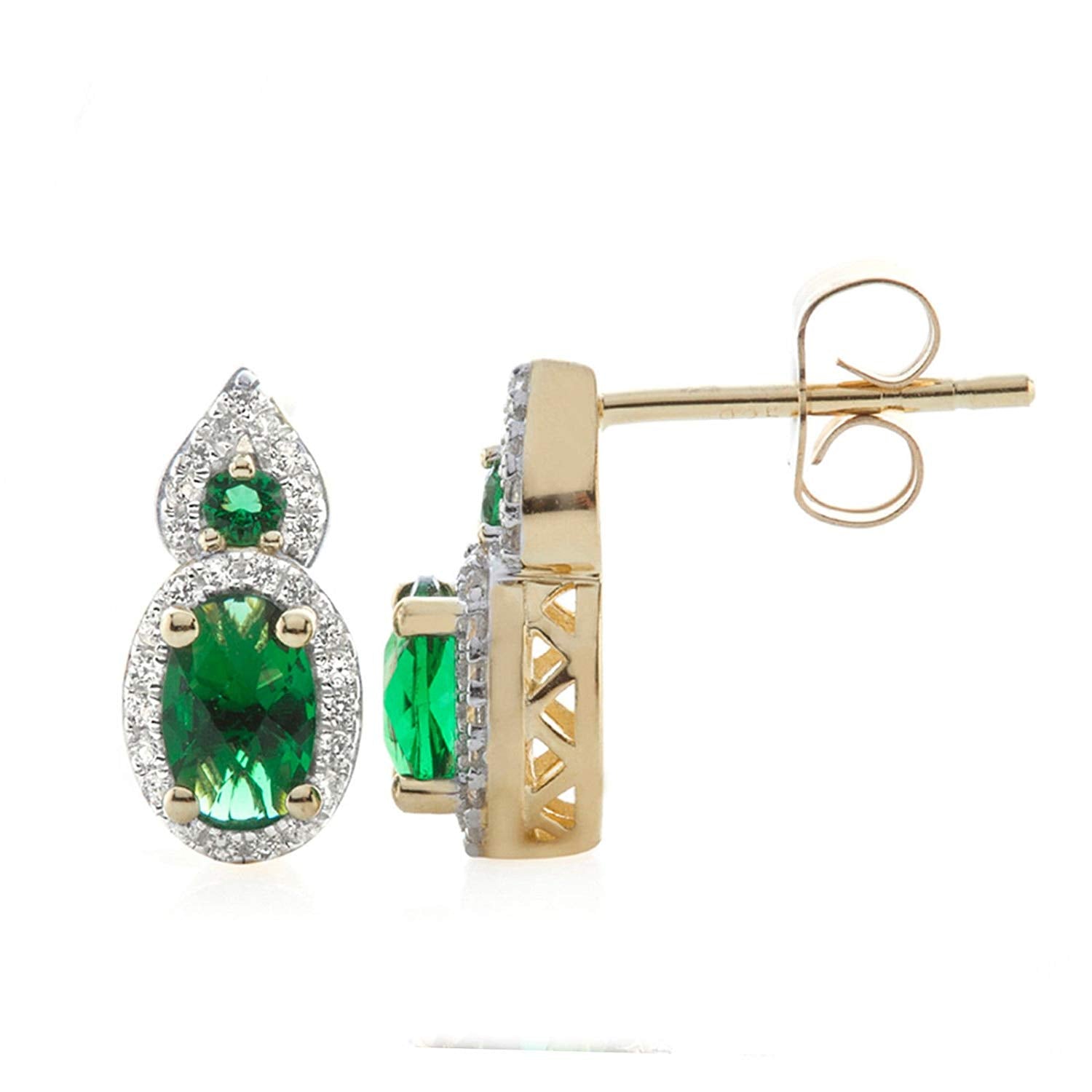 14k Yellow Gold Over 925 Silver Emerald & White CZ Pendant Earring Ring Jewelry Set MOTHER'S DAY SPECIAL OFFER - atjewels.in