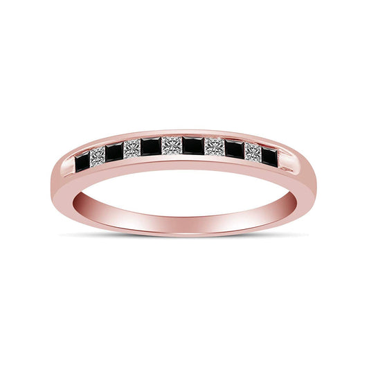 atjewels Special Christmas 14K Rose Gold Over 925 Sterling Silver Princess Black and White CZ Wedding Band Ring MOTHER'S DAY SPECIAL OFFER - atjewels.in