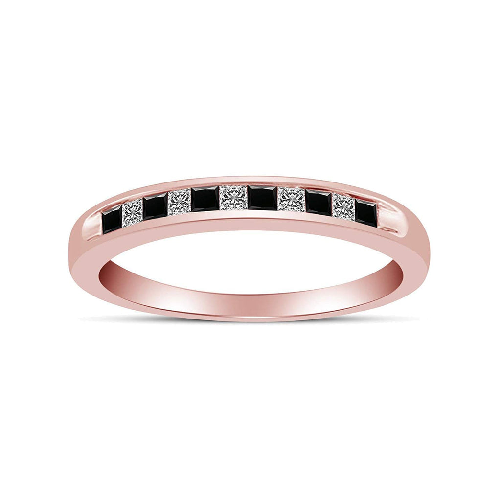 atjewels Special Christmas 14K Rose Gold Over 925 Sterling Silver Princess Black and White CZ Wedding Band Ring MOTHER'S DAY SPECIAL OFFER - atjewels.in