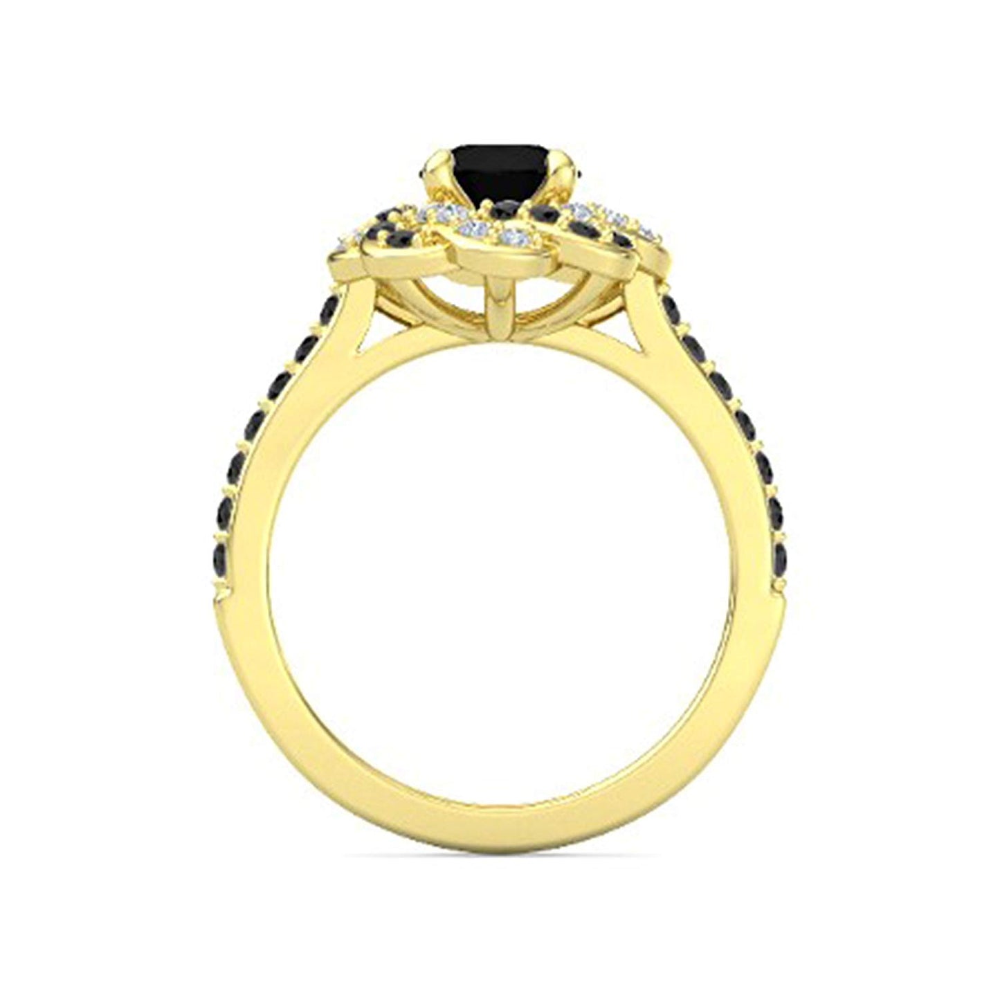 atjewels White & Black CZ Yellow Gold Plated 925 Sterling Silver Disney Princess Engagement Ring MOTHER'S DAY SPECIAL OFFER - atjewels.in