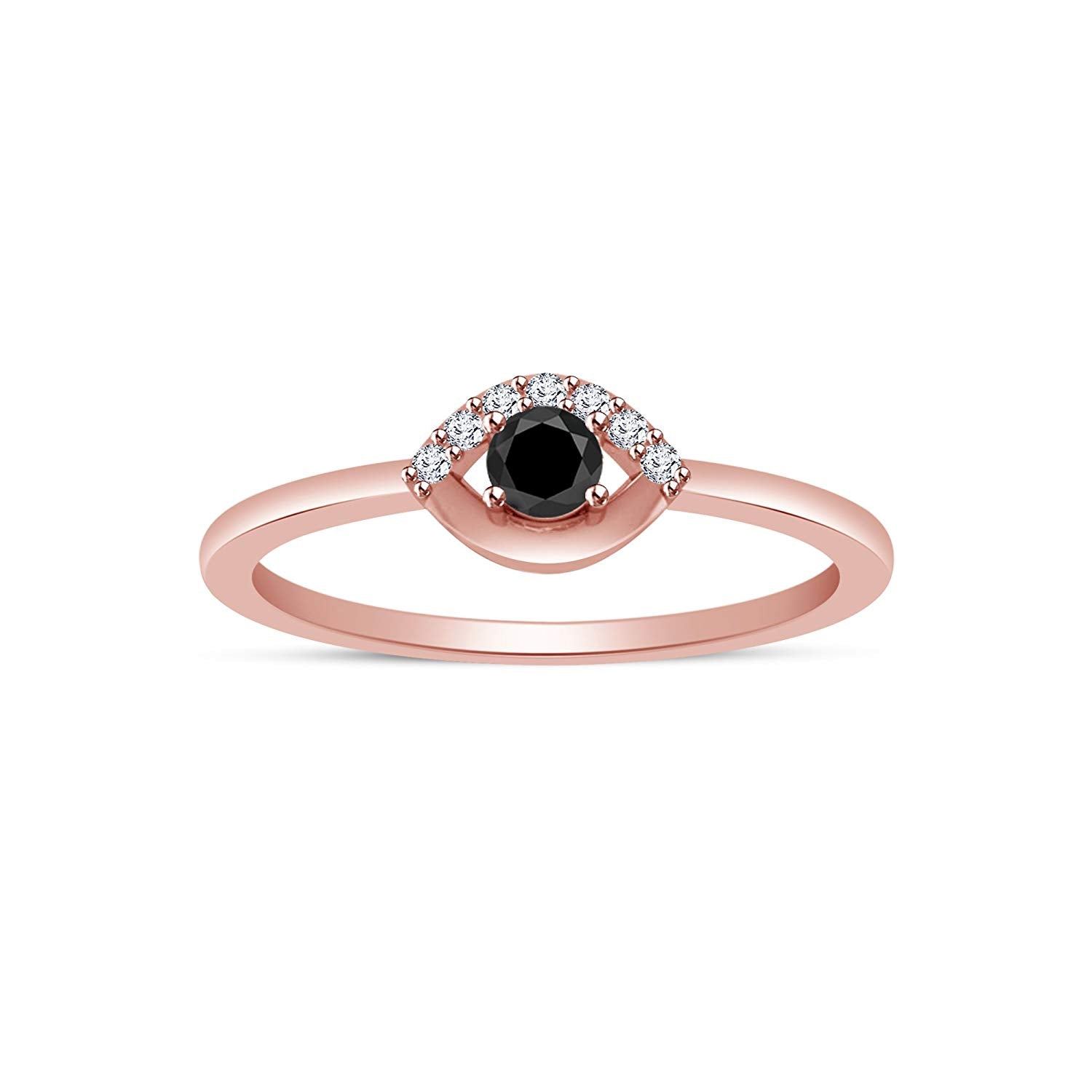 atjewels Round Black and White CZ Cocktail Ring in 14K Rose Gold Over 925 Silver Sterling MOTHER'S DAY SPECIAL OFFER - atjewels.in
