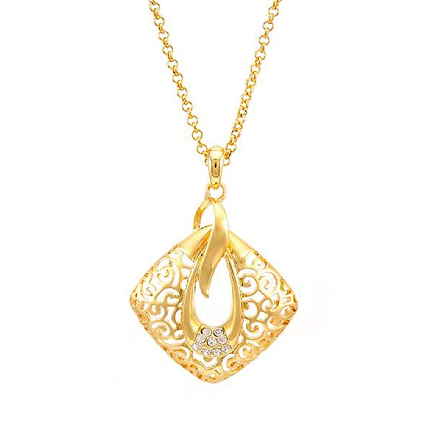 atjewels Round Cut White CZ 14k Yellow Gold Over .925 Sterling Silver Fashion Pendant & Earrings For Girl's & Women's - atjewels.in