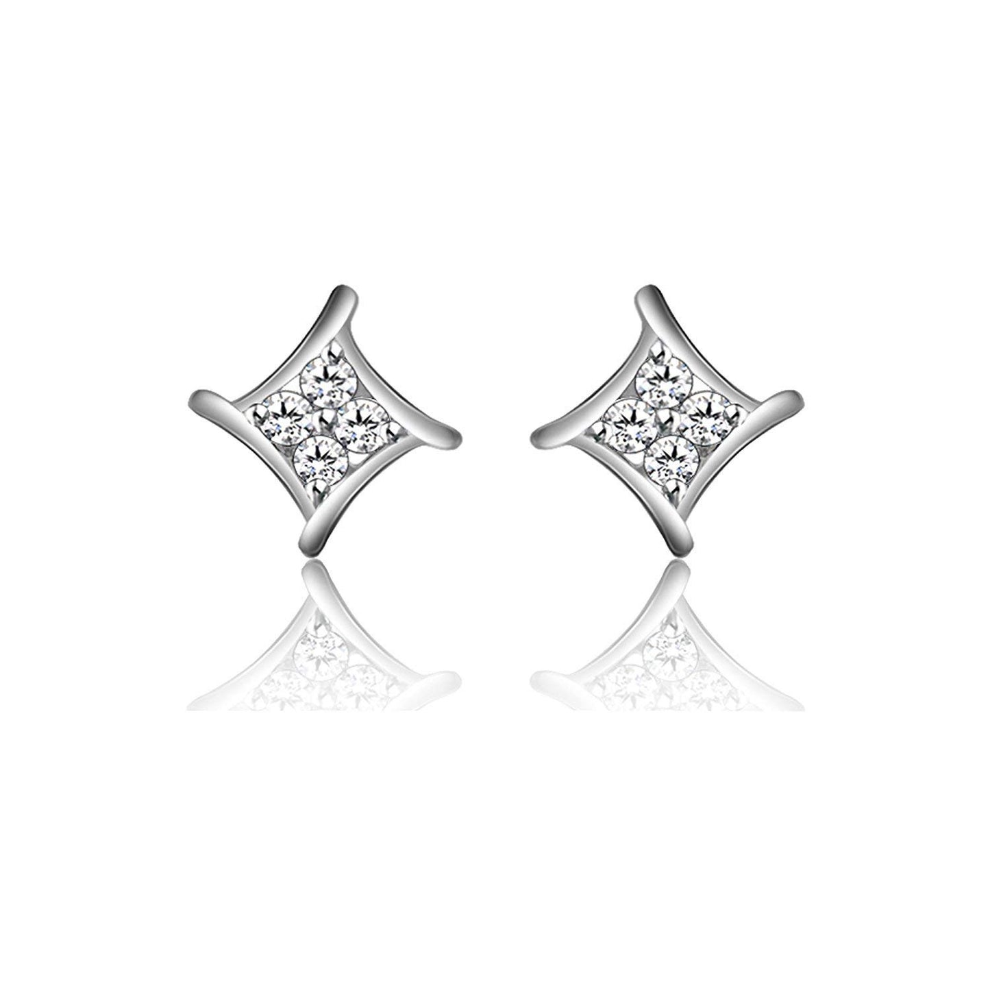 atjewels Stylish 14K White Gold Over Sterling Silver Round Cut White CZ Stud Earrings MOTHER'S DAY SPECIAL OFFER - atjewels.in