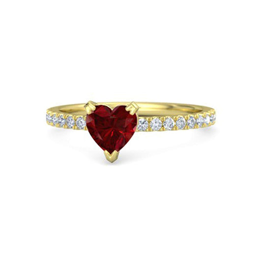 atjewels 14K Yellow Gold Plated on .925 Sterilng Silver Heart Shape Garnet & Round Cut White CZ Band Ring MOTHER'S DAY SPECIAL OFFER - atjewels.in