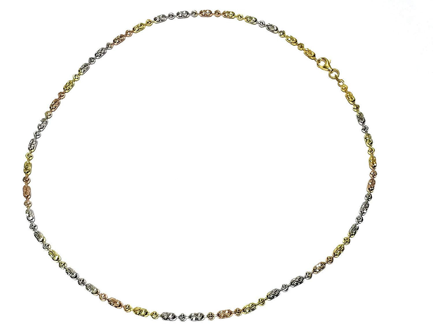 ATJewels 14k Tri-Tone Gold Over Ball Bar Link 18" Unisex Necklace 925 Sterling Silver - atjewels.in