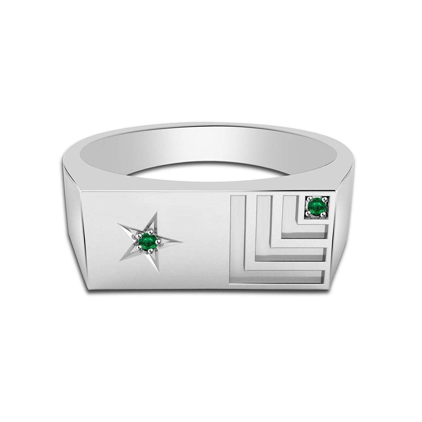 atjewels Special Round Green Emerald 925 Sterling Silver Star Band Ring For Men's MOTHER'S DAY SPECIAL OFFER - atjewels.in
