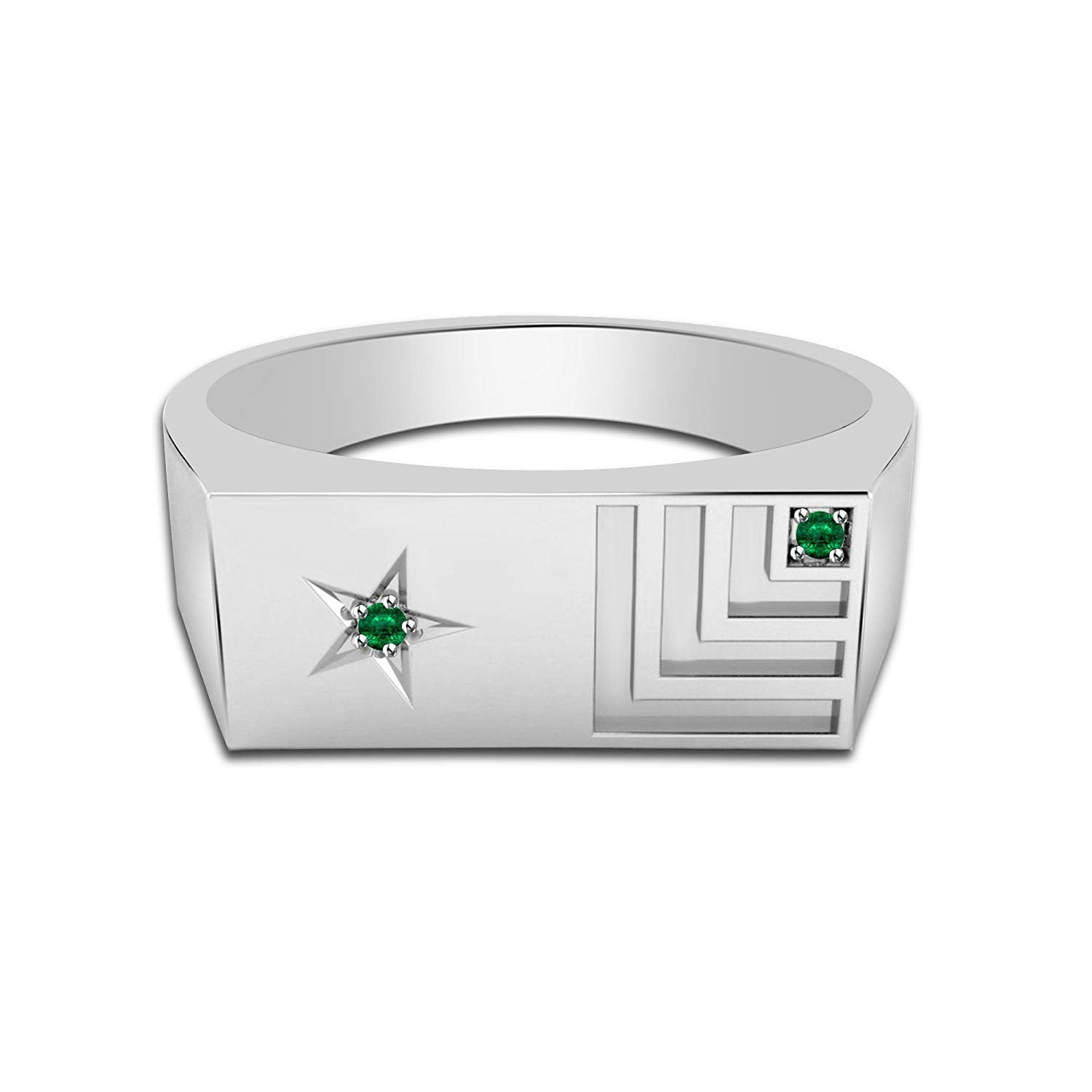 atjewels Special Round Green Emerald 925 Sterling Silver Star Band Ring For Men's MOTHER'S DAY SPECIAL OFFER - atjewels.in