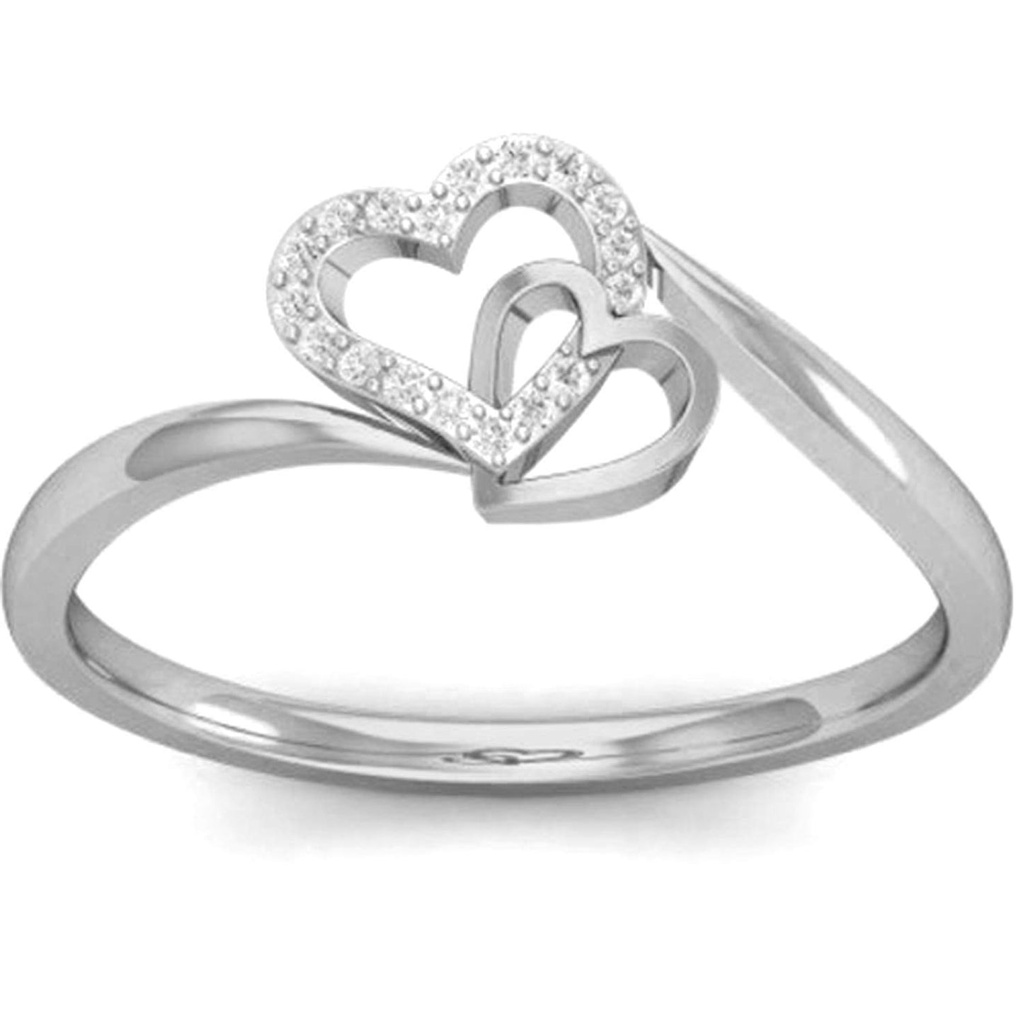 Anopchand Tilokchand Jewellers 0.18 Ct 14K White Gold Over Sterling Round White Cz Cross Heart Ring for Women - atjewels.in