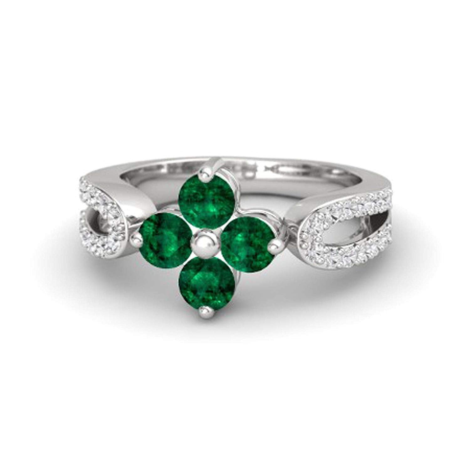atjewels Round Cut Gemstone & White CZ .925 Sterling Silver Engagement Flower Ring For Girl's and Women's For Diwali Special - atjewels.in