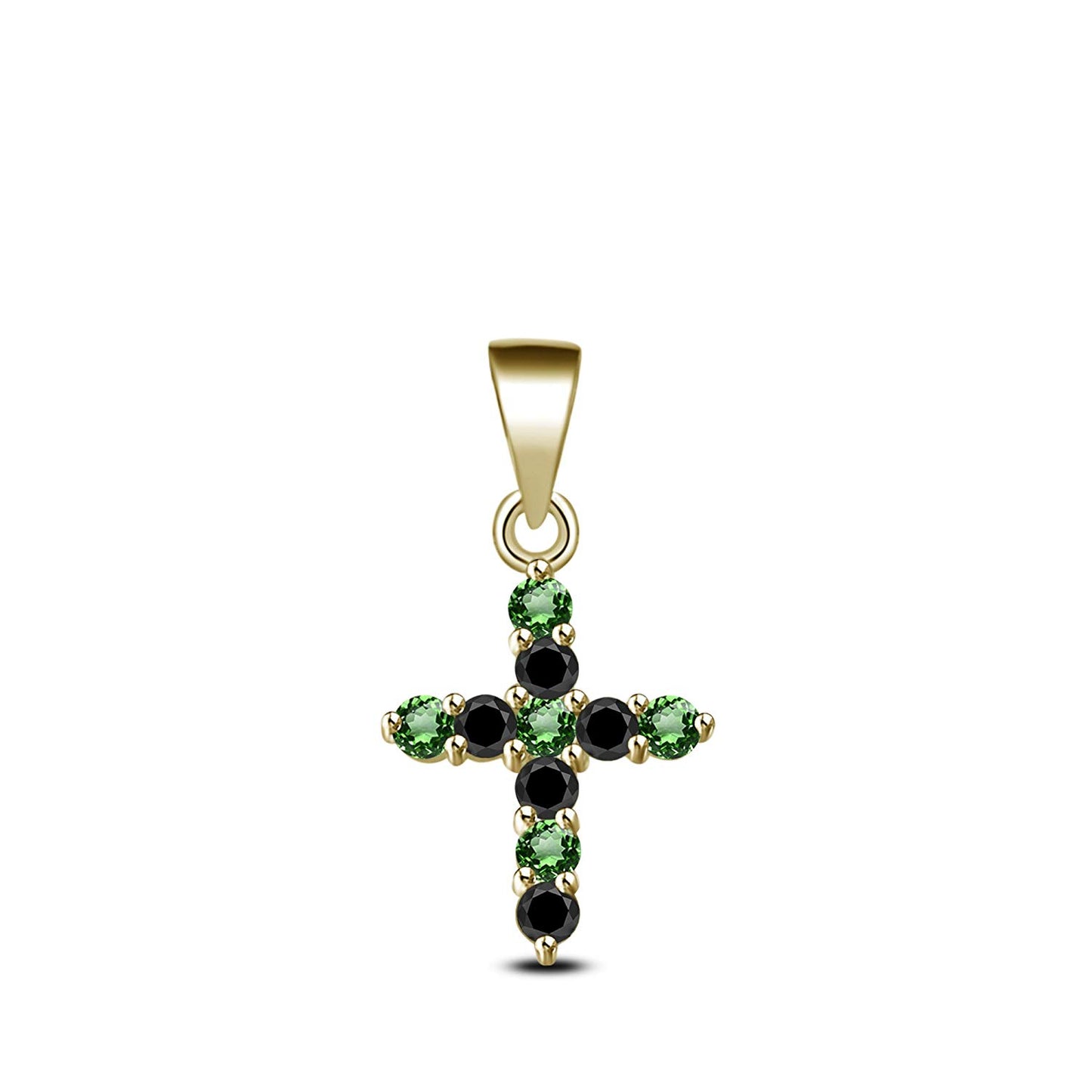 atjewels 18K Yellow Gold on 925 Sterling Green Sapphire and Black CZ Cross Pendant MOTHER'S DAY SPECIAL OFFER - atjewels.in